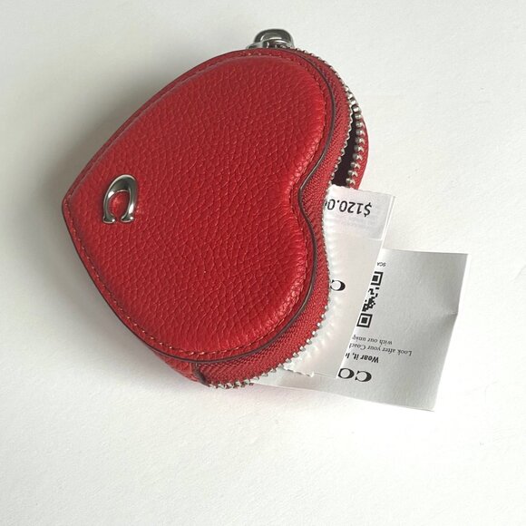 Coach Heart Coin Purse Keychain Red Bag Charm Earbud Case Leather CP406 - Picture 7 of 10